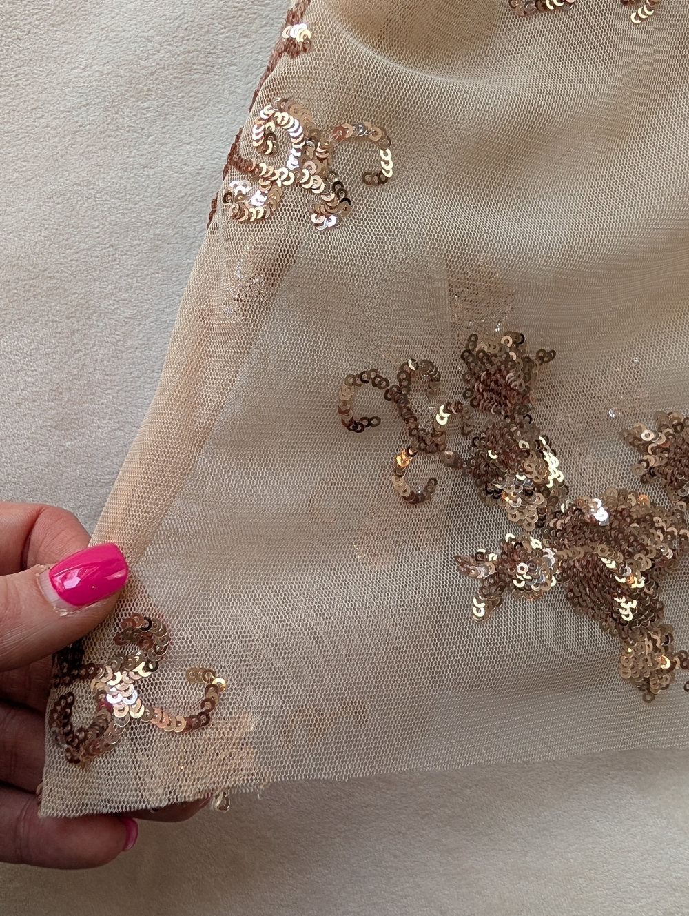 Beautiful Women's Beige Party Dress Sequin Sheer Romantic Feminine Size S - Picture 7 of 14